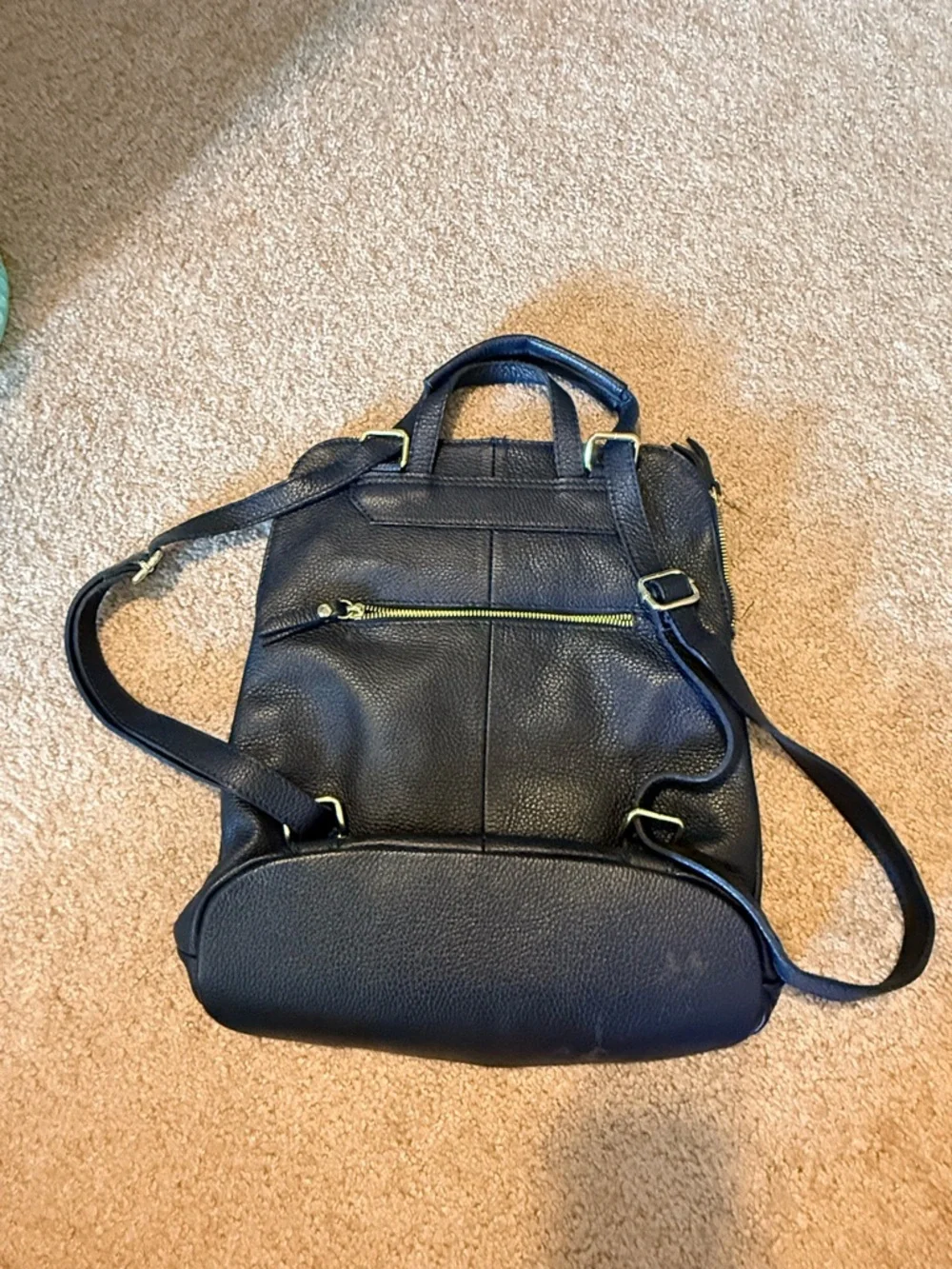 L. Credi Navy Blue Genuine Leather Backpack Made in Italy Pebbled Leather Bag